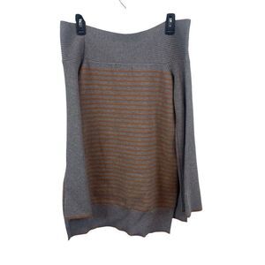 By Anthropologie Gray Tan Off the Shoulder Thick Knit Striped Sweater Size Small